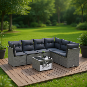 Ensemble de canapés de jardin modulaires en rotin PE gris, mobilier d'extérieur, sièges rembourrés, design contemporain - Product Image 2