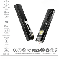 Lampe torche LED 1300LM rechargeable USB EDC avec laser rouge, magnétique, étanche, en aluminium, pour le travail, le camping, la randonnée et les situations d'urgence