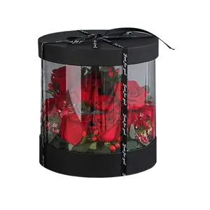 Zl Groothandel Lege Zwarte Luxe Clear Plastic Transparante Cilinder Verpakking Rozen Gift Ronde Bloem Doos