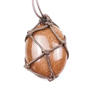 Vente en gros collier pendentif arbre de vie en cristal de belle pierre de sable de golf de forme irrégulière pour bijoux de mariage