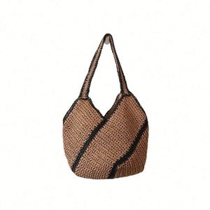 Single Shoulder Straw Woven <b>Bag</b> New Fashion Two Tone Color Large Capacity Seaside Holiday Beach <b>Bag</b> - Product Image 5