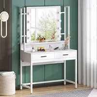 Coiffeuse exquise de la meilleure catégorie avec lumières ensemble de vanité en bois blanc avec dessus de table spacieux et table de maquillage à tiroirs