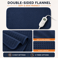 Almohadilla Eléctrica Personalizada de Franela Azul Marino 30x60cm con Controlador Digital LED, 6 Niveles de Calor y Protección de Seguridad Contra Sobrecalentamiento