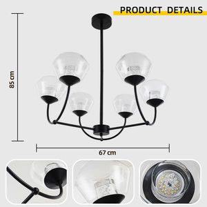 Black Farmhouse Height Adjustable Pendant <b>Light</b> Clear Glass <b>Shade</b> Multi-head LED Chandelier for <b>Kitchen</b> Island Dining Bedroom - Product Image 3