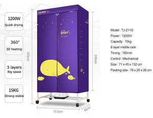 Séchoir à <span class=keywords><strong>linge</strong></span> électrique portable pliable à air chaud semi-automatique 15 <span class=keywords><strong>kg</strong></span> 1500 W PTC domestique à <span class=keywords><strong>3</strong></span> étages avec support suspendu - Product Image 6