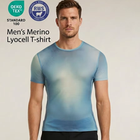 Kaos Oblong Pria Ukuran Besar Khusus Bahan Campuran Wol Merino Lyocell Lembut untuk Musim Panas, Berjaring Gradasi, Bernapas, untuk Lari dan Olahraga GCC