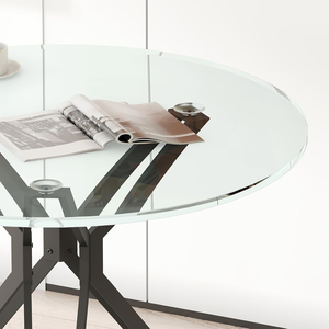 Muebles de comedor personalizados de lujo, <span class=keywords><strong>mesa</strong></span> <span class=keywords><strong>redonda</strong></span> de cristal con patas de metal modernas para el hogar o la cocina del Hotel - Product Image 6