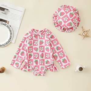 <span class=keywords><strong>Maillot</strong></span> de <span class=keywords><strong>bain</strong></span> une pièce imprimé avec nœud papillon pour bébés filles, avec chapeau, protection solaire, manches longues, en polyester, pour enfants de 0 à 2 ans - Product Image 5