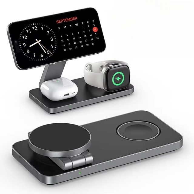 New Arrivals Multiple Function Portable  4 in 1 Wireless Charger 15W Adapter Magnetic Wireless Charger Dock for All Mobile Phone