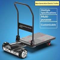 Chariot électrique compact à six roues commandé par geste, véhicule logistique à plateau plat, conception pliable pour la préparation des commandes