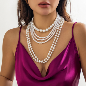 Collar de cadenas de perlas de imitación en capas separables de <span class=keywords><strong>6</strong></span> piezas para mujer, accesorios elegantes de moda en el cuello, joyería de moda - Product Image 2