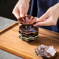 Piring Bumbu Jepang Retro Bentuk Bunga dari Keramik untuk Restoran, Piring Saus Kecap dengan Lapisan Glaze