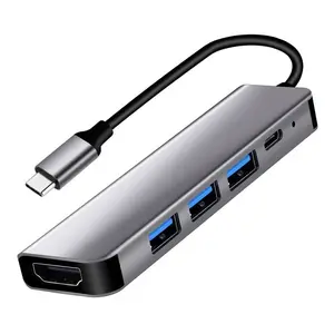 USB 3.1 Type-C集线器至高清MI兼容适配器4K Thunderbolt 3 USB C集线器，带集线器3.0 PD，适用于MacBook Pro/Air/华为Mate