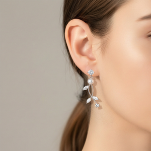 <span class=keywords><strong>XLOVE</strong></span> – boucles d'oreilles en argent Sterling 925 avec perles, élégantes, en forme de feuille, pour femmes, bijoux fins, nouvelle collection - Product Image 3