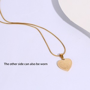 Kalung hati untuk wanita sintetis biru Turquoise bertatahkan warna emas Stainless Steel liontin hati kalung hadiah - Product Image 5