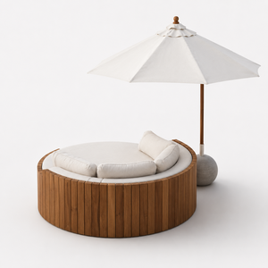 Luxury Outdoor Round Daybed with Curved Wooden Backrest for Villa & Resort Specialty Size Wholesale Price - Product Image 4