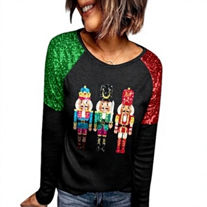Pull de Noël pour femme à sequins, motif Casse-Noisette, manches longues, col rond, haut décontracté d'hiver, imprimé pailleté sur le devant - Product Image 3