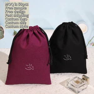 Sac à poussière en coton et lin en gros, sac cosmétique, pochette cadeau en mousseline de coton imprimée avec logo personnalisé, pochette à maquillage, pochette à bougies, sac à poussière à cordon - Product Image 1