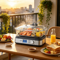 Cuiseur vapeur électrique en verre numérique sans BPA de 5 L avec écran LCD, 5 modes de cuisson prédéfinis, minuterie de 60 minutes, compatible lave-vaisselle, pot en verre