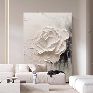 Art original, grande fleur blanche, art mural moderne, peinture à l'huile abstraite peinte à la main sur toile pour la décoration intérieure d'hôtel et de maison - Product Image 2