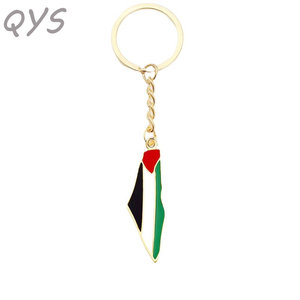QYS Zinc Alloy Palestine Flag Map Keychain Gold Metal Country Flag Pendant <b>Key</b> <b>Ring</b> Souvenir Gift - Product Image 2