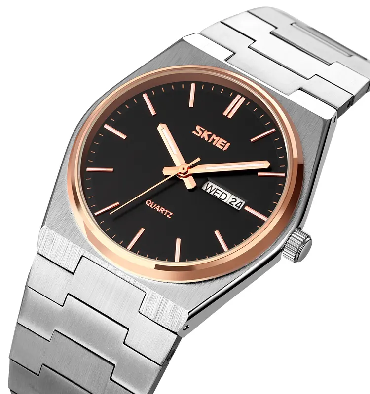 SKMEI 9288 dropship silver unisex quartz watch hot sell Stainless steel band waterproof date display Minimalist business watch