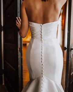 Mily nupcial MW129 Sexy Satén de alta calidad fuera del hombro vestido de novia cariño drapeado sirena con cordones en la espalda vestido de novia - Product Image 4
