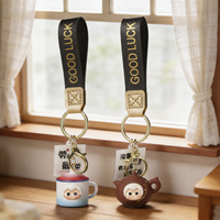Porte-clés porte-bonheur en cuir vintage, figurine de dessin animé, objet ancien, pendentif breloque kawaii, cadeaux pour fabricants