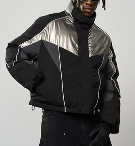 Blouson d'hiver pour homme matelassé color block personnalisé avec col montant à boutons-pression, passepoil contrastant, poignets à scratch et ourlet à cordon de serrage - Product Image 3