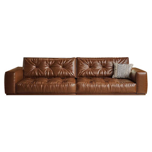 Italian Luxury Retro Oil Wax Leather <b>Sofa</b> Straight Top Grain Cowhide <b>For</b> Small Living Room - Product Image 4