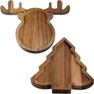 Wooden Christmas <b>Tray</b> Reindeer And Tree Shape Solid Wood Cartoon Plate For Fruit Dessert Serving - Product Image 5