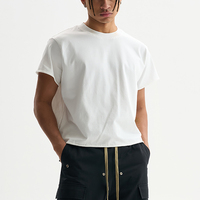 T-shirts d'été en coton 230 g/m² blancs à col rond, coupe ample et courte, avec bas et manches effet usé, pour hommes, vente en gros