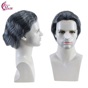 FH # 1B40 Gris, Base en PU, dentelle et mono, Topper français pour homme, Unité capillaire en cheveux naturels, Ondulation naturelle, 8x10 pouces, Système de remplacement capillaire bouclé - Product Image 1