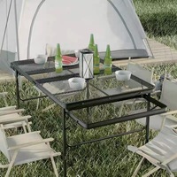 Table d'appoint pliante multifonctionnelle pour l'extérieur en maille de fer, grande étagère de rangement pour le camping, les loisirs, réglable en alliage d'aluminium, moderne