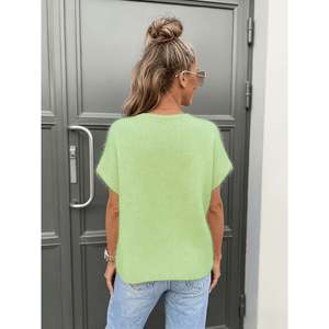 Fuzzy Short Sleeve Button <b>Cardigan</b> <b>Light</b> Yellow Women's <b>Cardigan</b> - Product Image 5