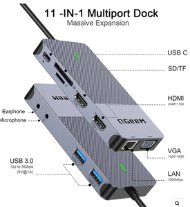 <span class=keywords><strong>Hub</strong></span> <span class=keywords><strong>USB</strong></span> <span class=keywords><strong>C</strong></span> 11 en 1, Adaptador Multipuerto Tipo <span class=keywords><strong>C</strong></span>, PD 100W, HDMI, VGA, LAN, <span class=keywords><strong>Hub</strong></span> de Pantalla Triple para Computadora Portátil y de Escritorio - Product Image 2