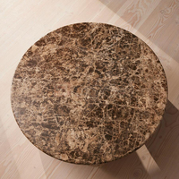 Newstar Table Basse de Salon Ronde Moderne en Marbre Luxe Naturel Personnalisée, Ensemble Table d'Appoint Café Dark Emperador avec 5 Boules