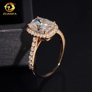 Zuanfa Made 14k Solid Gold Ring 3 Carats <span class=keywords><strong>Halo</strong></span> Cushion Cut VVS Moissanite Bague pour femme Bague de fiançailles de mariage - Product Image 5