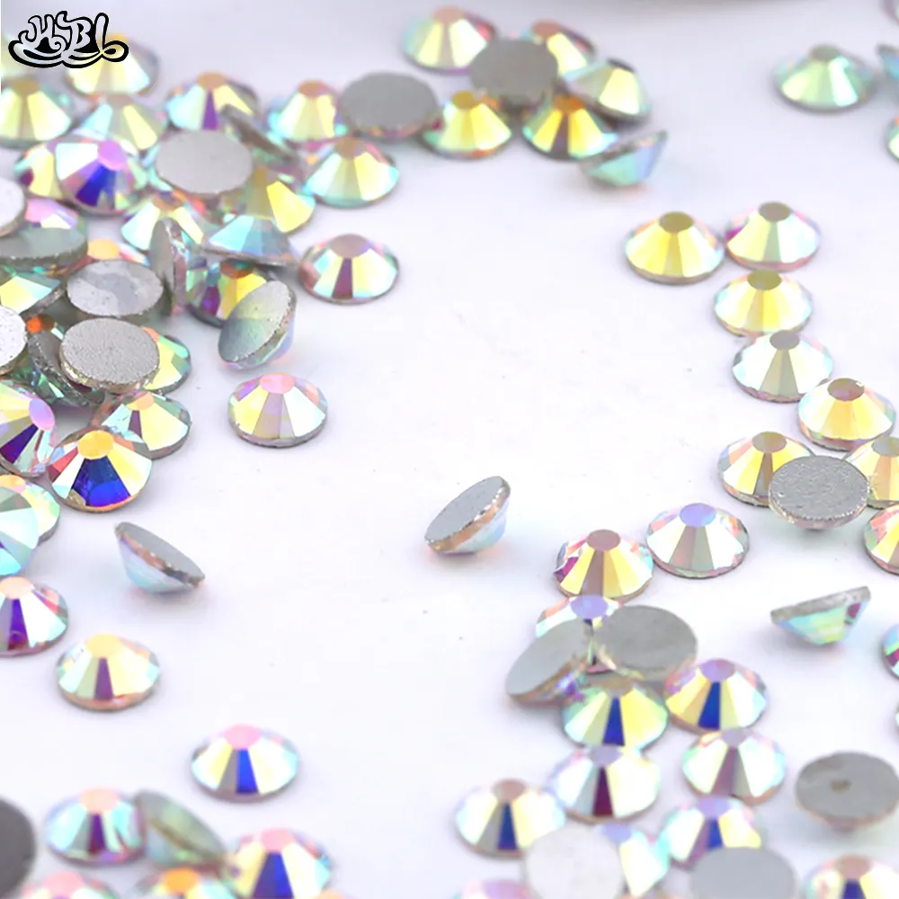 Strass de cristal reto para unhas, multitamanhos colorido ss16 não quente redondo dmc comércio de vidro com parte traseira reta para unhas