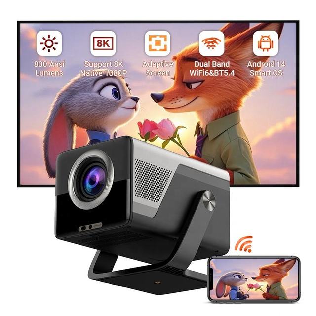 For Android 14 4K Projector 1080P HD with High Lumens 800 ANSI LED Mini Smart LCD Home Video WiFi 6 HIFI Stereo