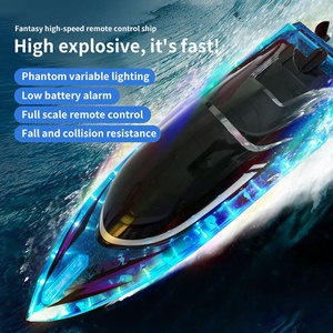 Barco RC de Alta Velocidad a Escala 1:16, Barco a Control Remoto Inalámbrico de 2.4G con Luces LED para Jugar en el Agua al Aire Libre - Product Image 1
