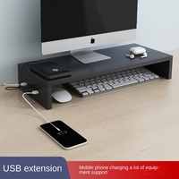 Organisateur de bureau USB en bois support de rehaussement d'ordinateur de bureau avec support de levage écran de moniteur Base de stockage de support de bureau