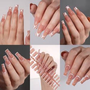 <span class=keywords><strong>AILLSA</strong></span> 120 unids/bolsa uñas artificiales francesas logotipo personalizado Color desnudo cubierta completa uñas postizas cuadradas largas prensa francesa en las uñas - Product Image 3