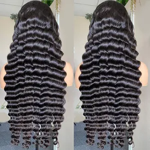Human Hair Deep Wave Long Inches HD Lace Wigs Peruvian Deep Water Vietnamese Human Hair Per Plucked HD Glueless Wigs For Women