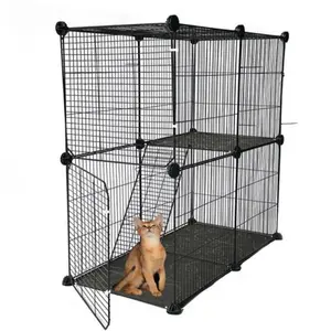 <span class=keywords><strong>Cage</strong></span> à 3 niveaux en fil métallique robuste, pliable, avec échelle multi-niveaux, grande maison-niche pour chats, villa vétérinaire pour animaux de compagnie avec roues - Product Image 5