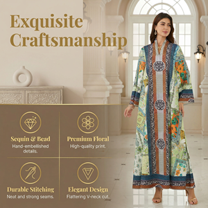 Robe longue imprimée de strass pour femme, coupe ample, style affirmé, fournisseur en gros - Product Image 3