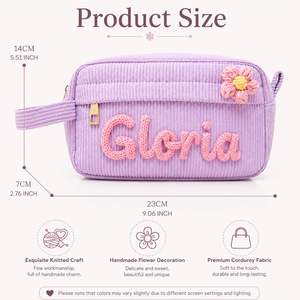Aesthetic Personalized Toiletry <b>Bag</b>, Cute Custom Corduroy Makeup <b>Bag</b>, Pencil Pouch & Retro Cosmetic Organizer - Product Image 5