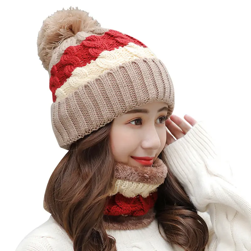 2021 hat women's autumn and winter wool cap plus velvet knitted warm hat winter cycling windproof ear protection hat scarf