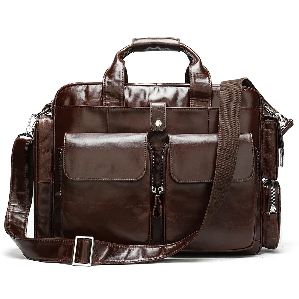 Fashion Men's Genuine Leather Shoulder Bag Handbag Travel Business 15.6 inch Laptop Briefcase