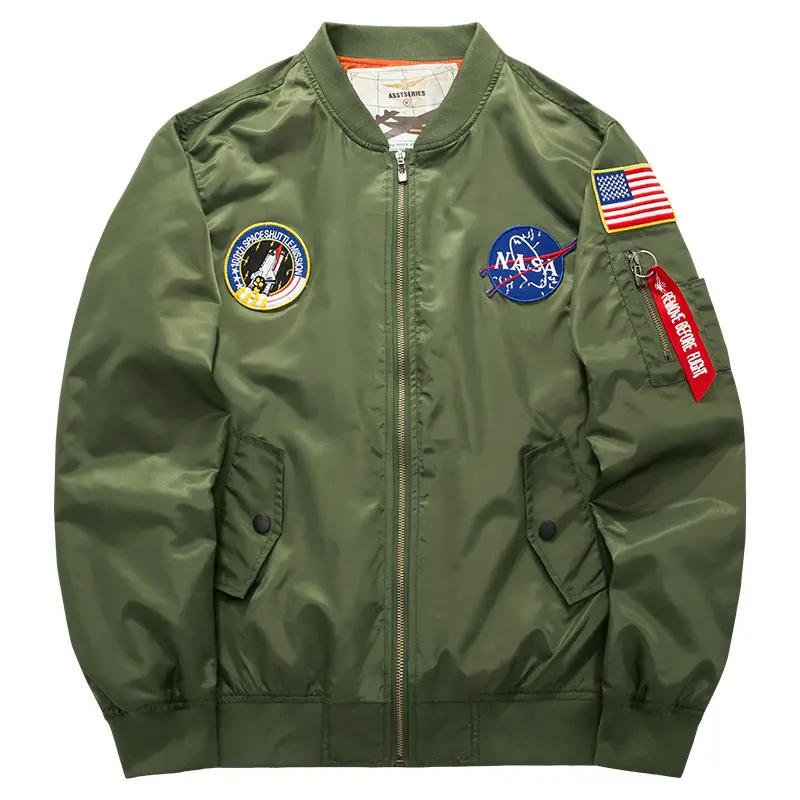 Factory Direct Wholesale Embroidered Mens Clothing Hip Hop Satin Coat Custom Nasa Bomber Jackets Zip Up Thick Jacket for Winter